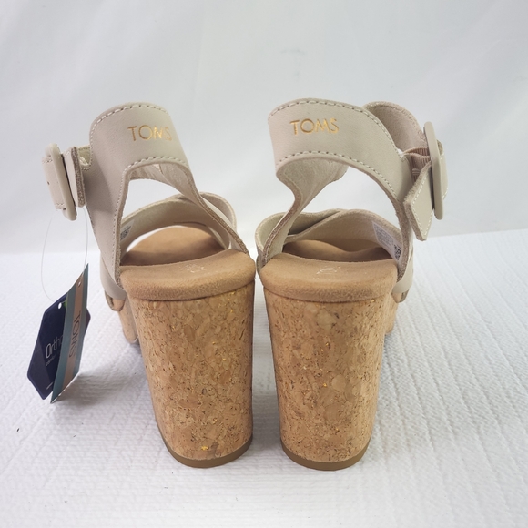 NEW Toms Ava Cork Heeled Sandals Size 9 Strappy Beige Open Toe Block Heel Shoes - Picture 6 of 9